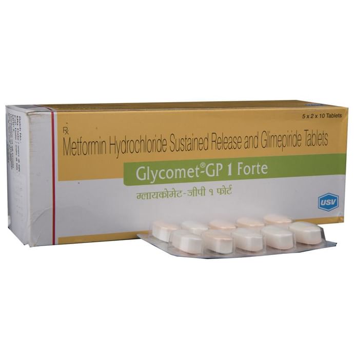 Glycomet-GP 1 Forte Tablet PR – Glimepiride (1mg) 1 mg by USV Ltd — photo 1 of 5