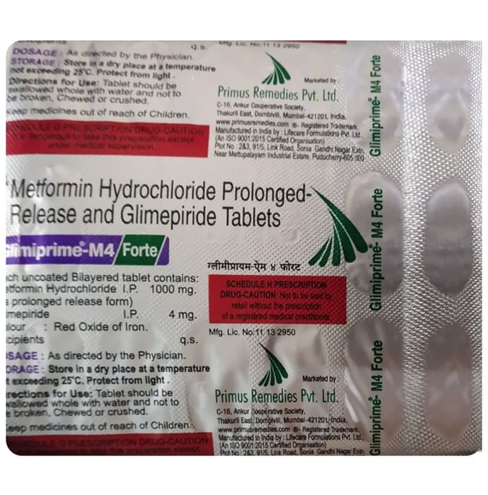 Glimiprime M 4 Forte Tablet PR – Glimepiride (4mg) 4 mg by Primus Remedies Pvt Ltd — photo 1 of 2