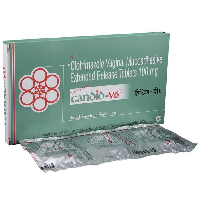 Candid-V 6 Tablet ER – Clotrimazole (100mg) 6 mg by Glenmark Pharmaceuticals Ltd — photo 1 of 5