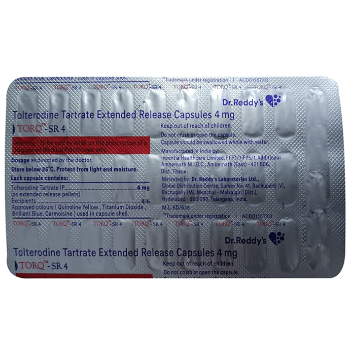 Torq SR 4 Capsule – Tolterodine (4mg) 4 mg by Dr Reddy's Laboratories Ltd — photo 1 of 2