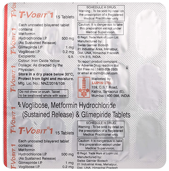 T-Vobit 1 Tablet SR – Glimepiride (1mg) 1 mg by Lupin Ltd — photo 1 of 2
