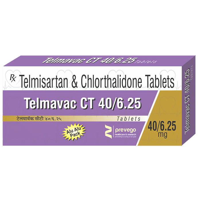 Telmavac CT 40/6.25 Tablet – Telmisartan (40mg) 6.25 mg by Prevego Healthcare & Research Private Limited