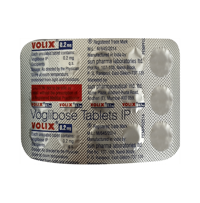 Volix 0.2mg Tablet – Voglibose (0.2mg) 0.2 mg by Sun Pharmaceutical Industries Ltd — photo 1 of 2