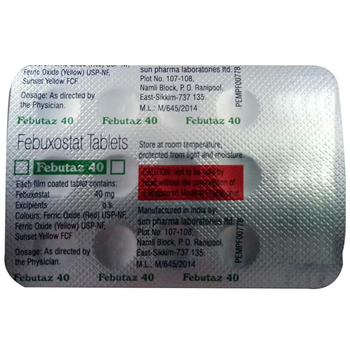 Febutaz 40 Tablet – Febuxostat (40mg) 40 mg by Sun Pharmaceutical Industries Ltd — photo 1 of 2