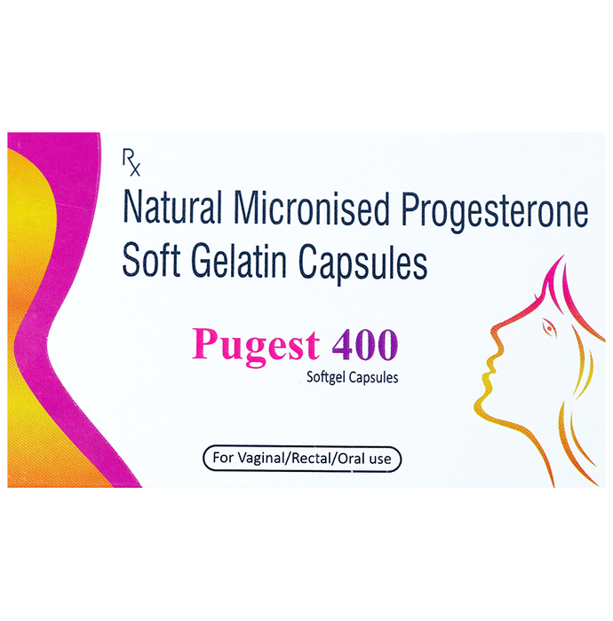 Pugest 400 Softgel Capsule – Progesterone (Natural Micronized) (400mg) 400 mg by Medflux Pharmaceuticals Pvt Ltd — photo 1 of 3