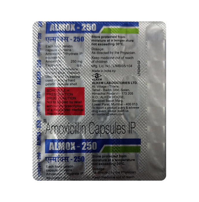 Almox 250 Capsule – Amoxycillin (250mg) 250 mg by Alkem Laboratories Ltd — photo 1 of 2