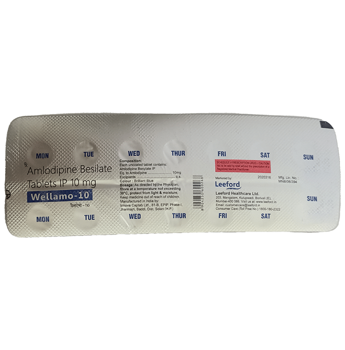 Wellamo 10 Tablet – Amlodipine (10mg) 10 mg by Leeford Healthcare Ltd — photo 1 of 2