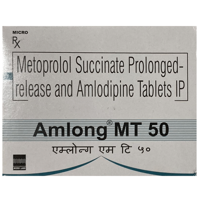 Amlong MT 50 Tablet PR – Amlodipine (5mg) 50 mg by Micro Labs Ltd — photo 1 of 3