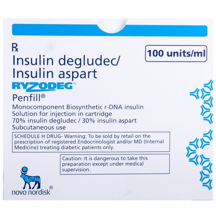 Ryzodeg 100IU/ml Penfill – Insulin Degludec (2.56mg/1ml) 100 iu by Novo Nordisk India Pvt Ltd — photo 1 of 3